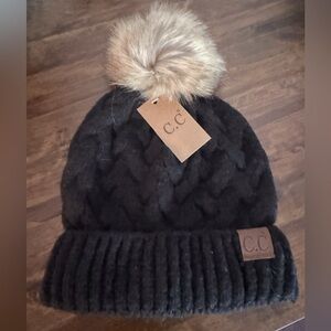 C.C Black Knit Pom Beanie